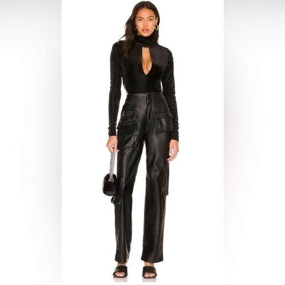 AFRM Pants - Black Leather Cargo Pants